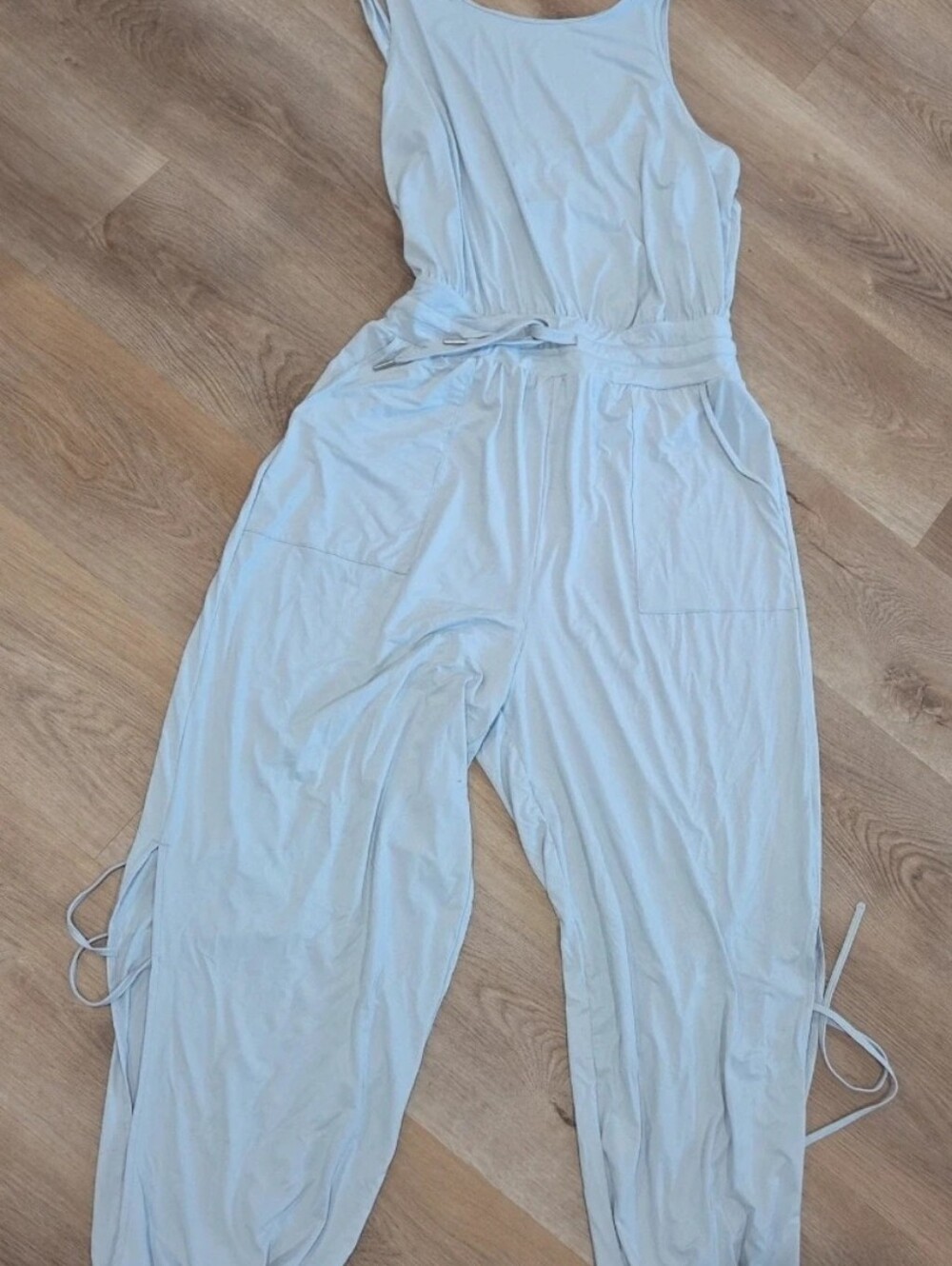 HALARA Light Blue Sleeveless Tie-Waist Jumpsuit